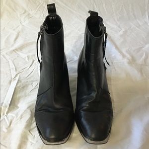 Black Leather Boots with Metal Toe Tip